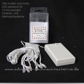 10 LED mit Batteriebox für Betrieb (Außen) von bis zu 10 Leipziger 13cm Sternen