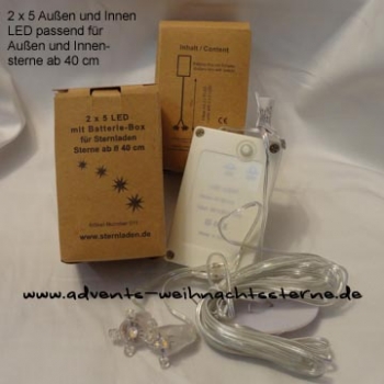 2 x 5 LED mit Batteriebox für Außenbetrieb von Sternen ab 35 cm