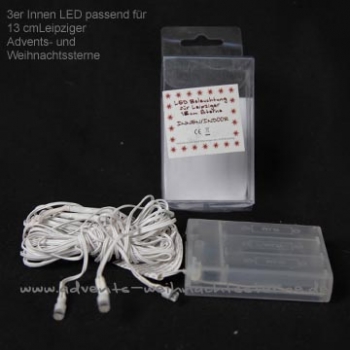 3 LED mit Batteriebox für Betrieb (Innen) von 3 Leipziger 13cm Sternen