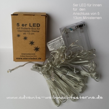 5 LED mit Batteriebox für Betrieb (Innen) von bis zu 5 Leipziger 13cm Sternen