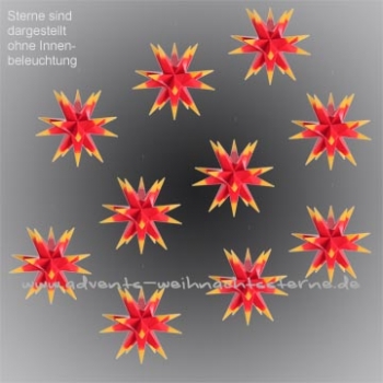 Preview: 10 x Leipziger Advents- und Weihnachtsstern Rot/Orange - Ø ca. 13 cm - mit LED - für AUßEN & INNEN