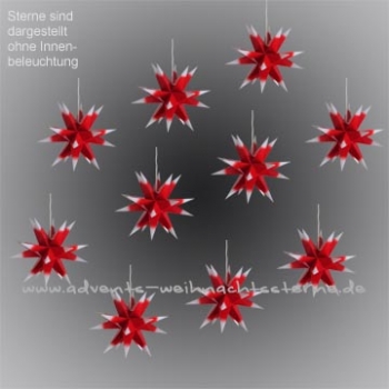 Preview: 10 x Leipziger Advents- und Weihnachtsstern Rot/Weiß - Ø ca. 13 cm - mit LED - für AUßEN & INNEN