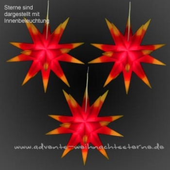 3 x Leipziger Advents- und Weihnachtsstern Rot/Orange - Ø ca. 13 cm - mit 5x1 LED - für Außen