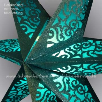 Preview: Laserstern türkies Glitzer mit Hinterlegung - Ø ca. 60 cm