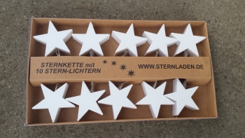 Sternkette Weiß mit 10 beleuchteten Sternen - für Innen